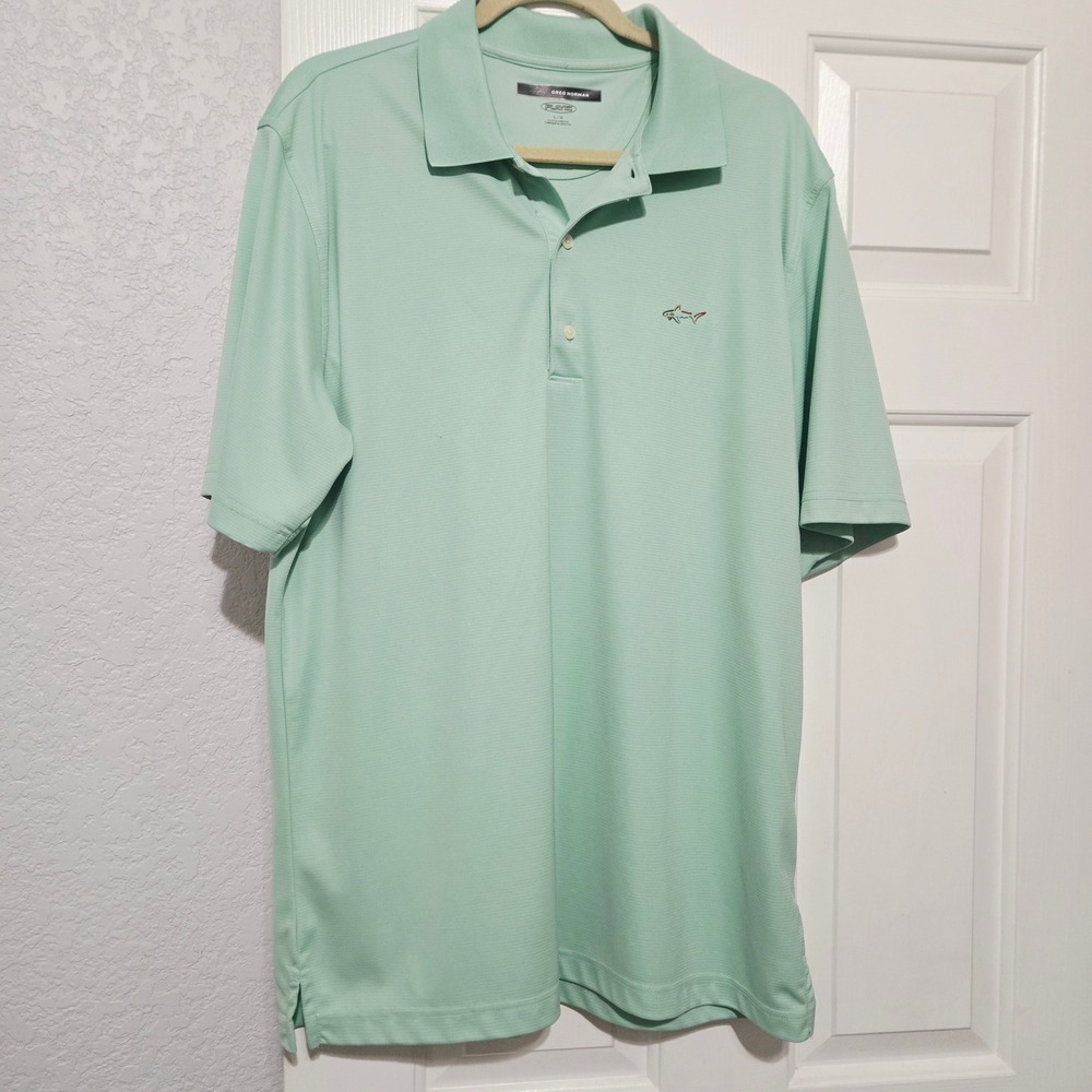Greg Norman Play Dry Mens Golf Polo Shirt Mint Green Shark Logo Large SS
